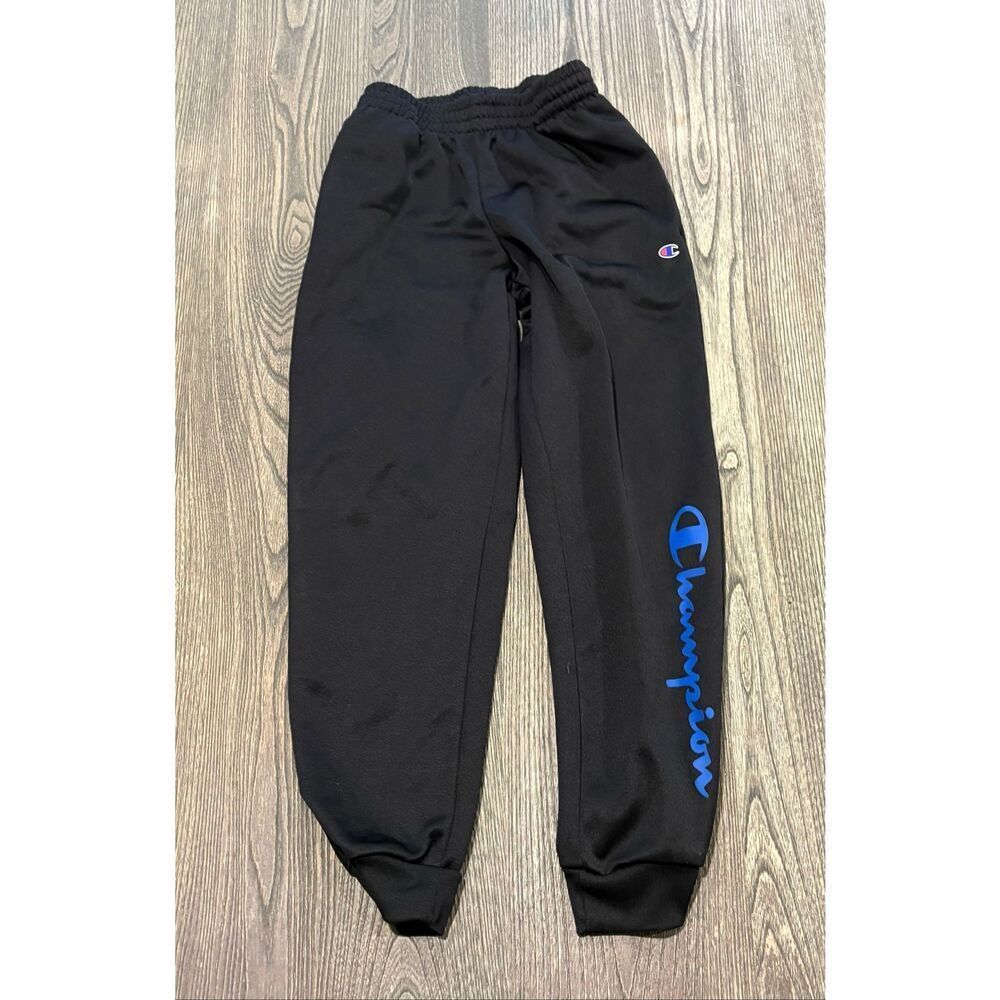 Champion Boys Jogger Pants Elastic Waist Pull-On Logo Print Black Size 10/12